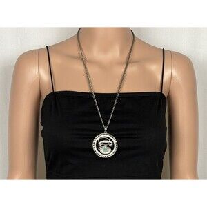 Rare Vintage PELL Signed Rotary Phone Necklace 25" Chain Turquoise Cabochons MCM